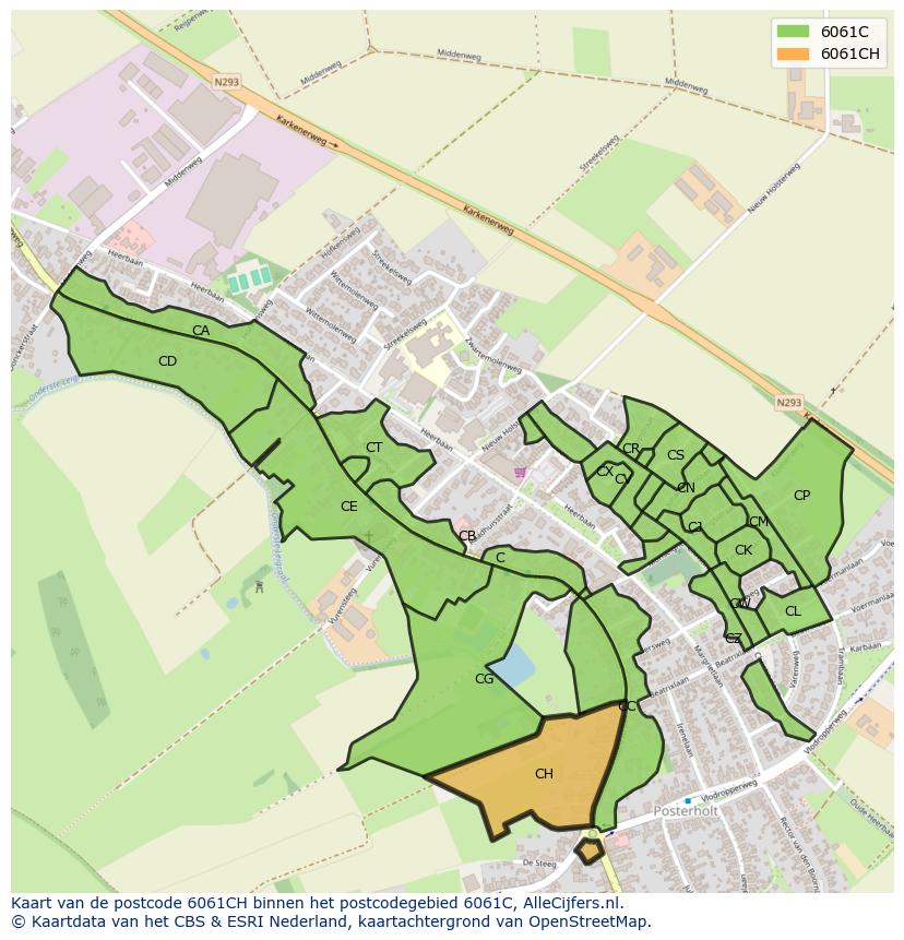 Afbeelding van het postcodegebied 6061 CH op de kaart.