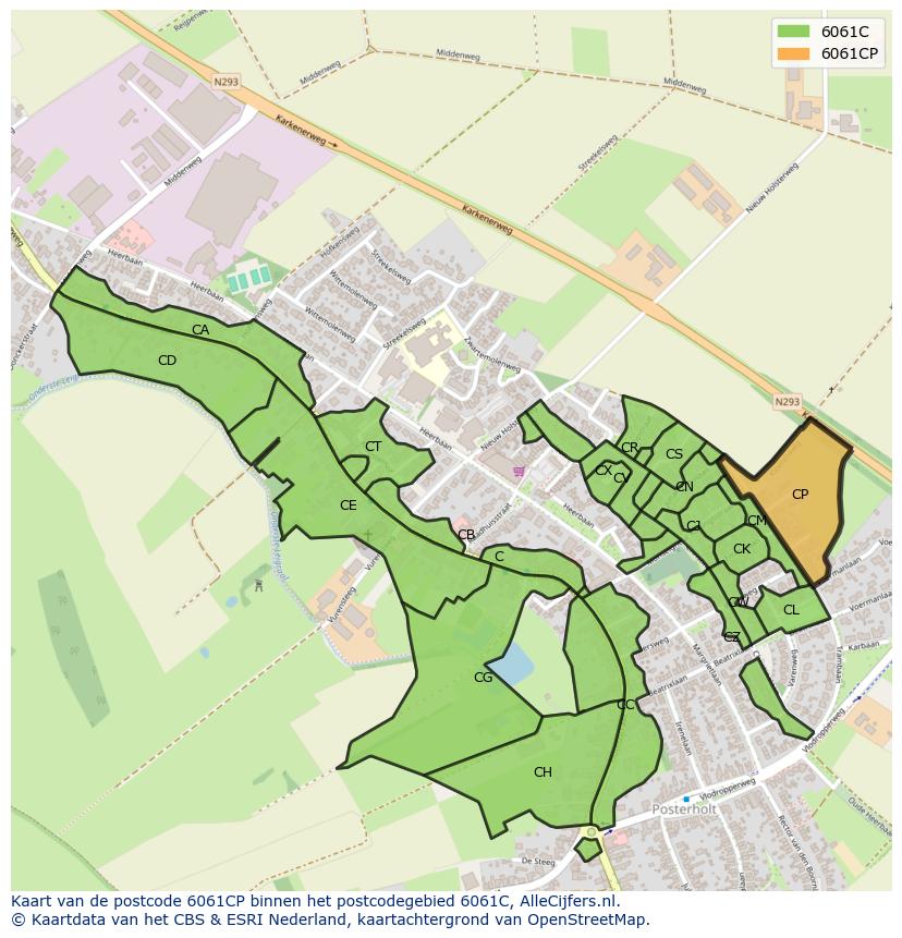 Afbeelding van het postcodegebied 6061 CP op de kaart.