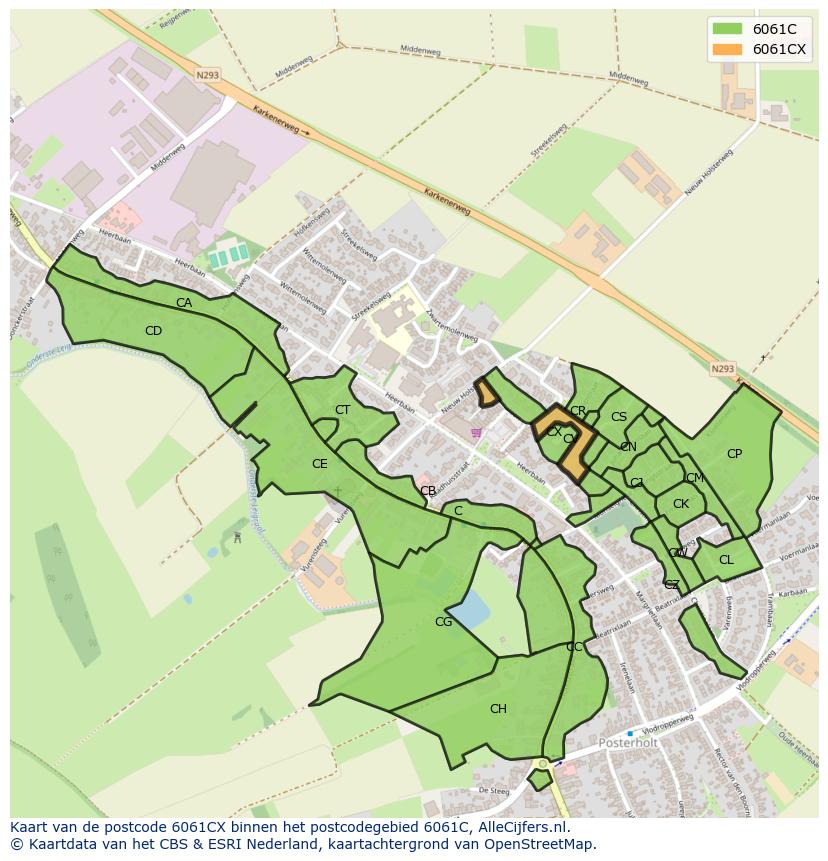 Afbeelding van het postcodegebied 6061 CX op de kaart.