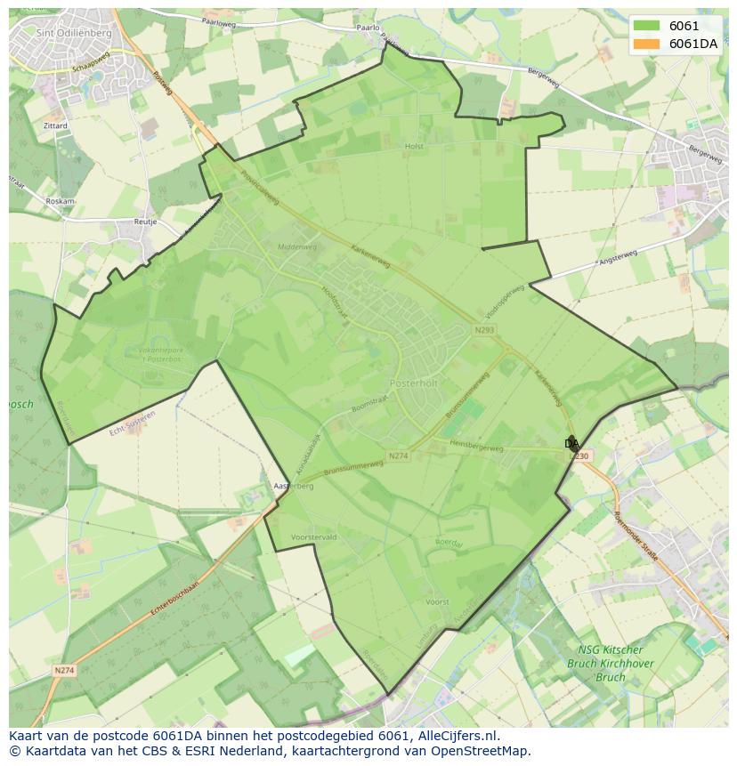 Afbeelding van het postcodegebied 6061 DA op de kaart.