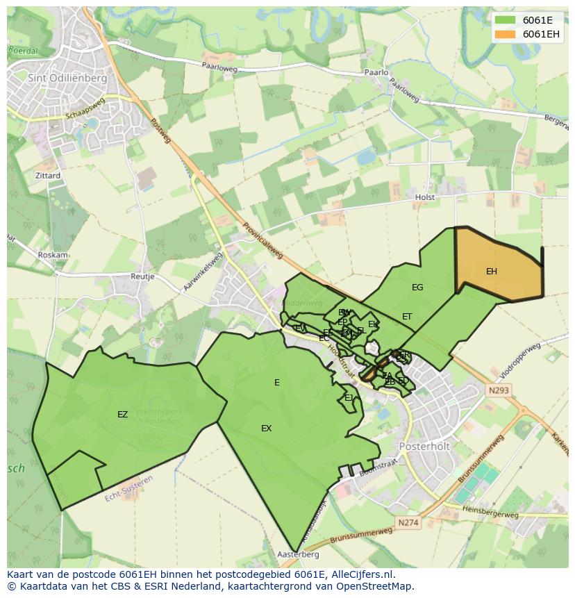 Afbeelding van het postcodegebied 6061 EH op de kaart.
