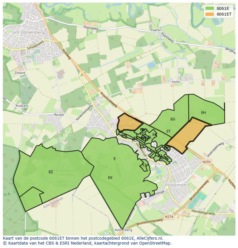 Afbeelding van het postcodegebied 6061 ET op de kaart.