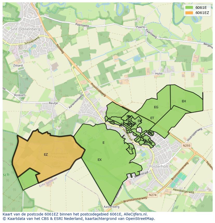 Afbeelding van het postcodegebied 6061 EZ op de kaart.