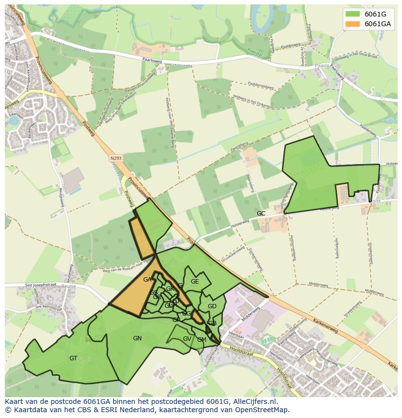Afbeelding van het postcodegebied 6061 GA op de kaart.