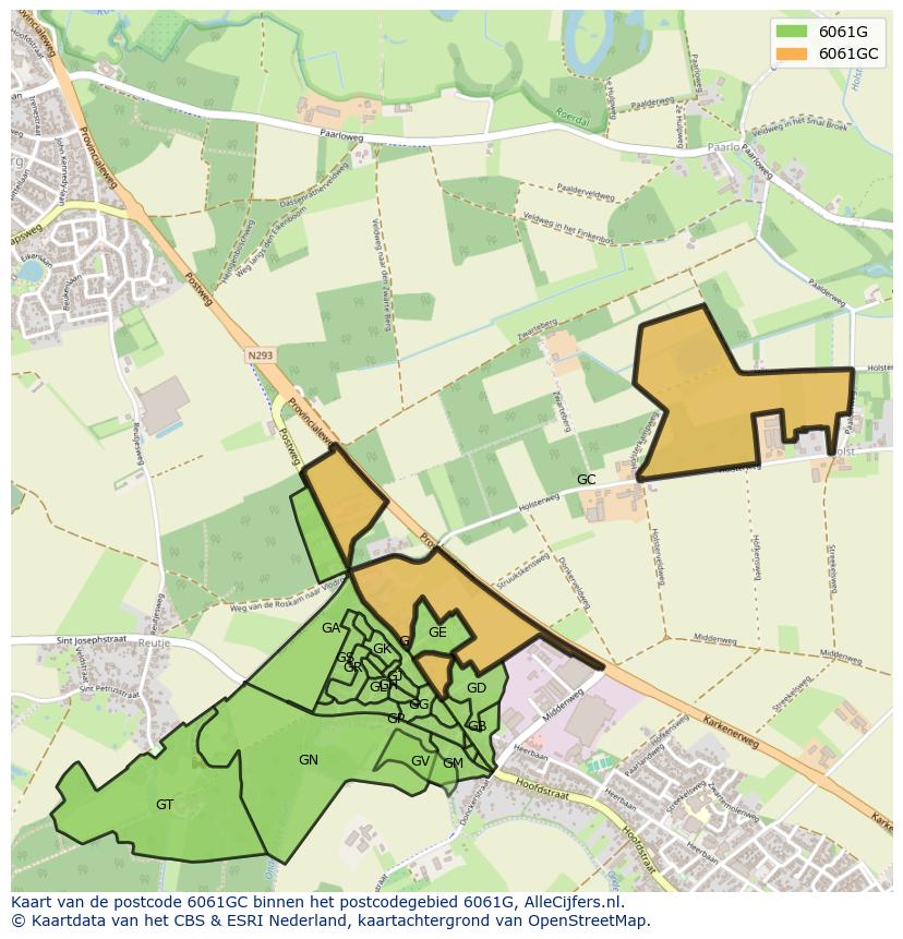 Afbeelding van het postcodegebied 6061 GC op de kaart.
