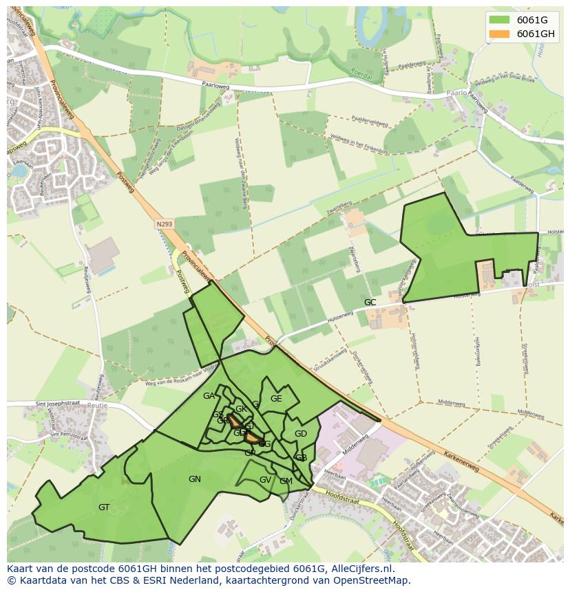 Afbeelding van het postcodegebied 6061 GH op de kaart.