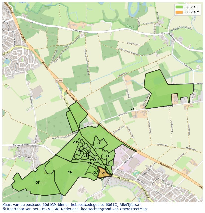 Afbeelding van het postcodegebied 6061 GM op de kaart.