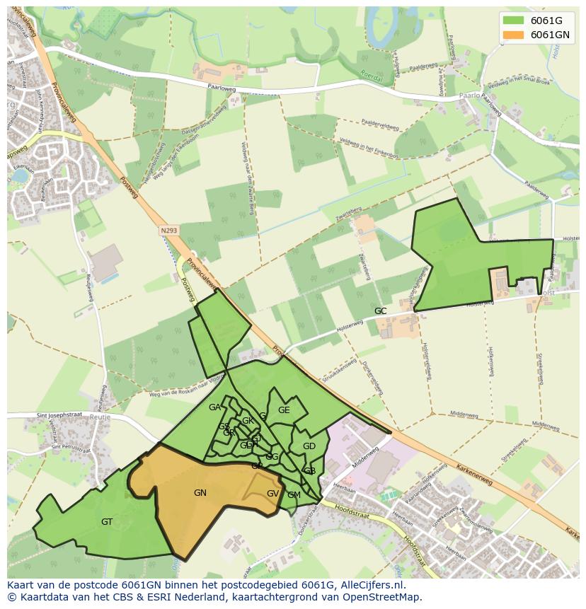 Afbeelding van het postcodegebied 6061 GN op de kaart.