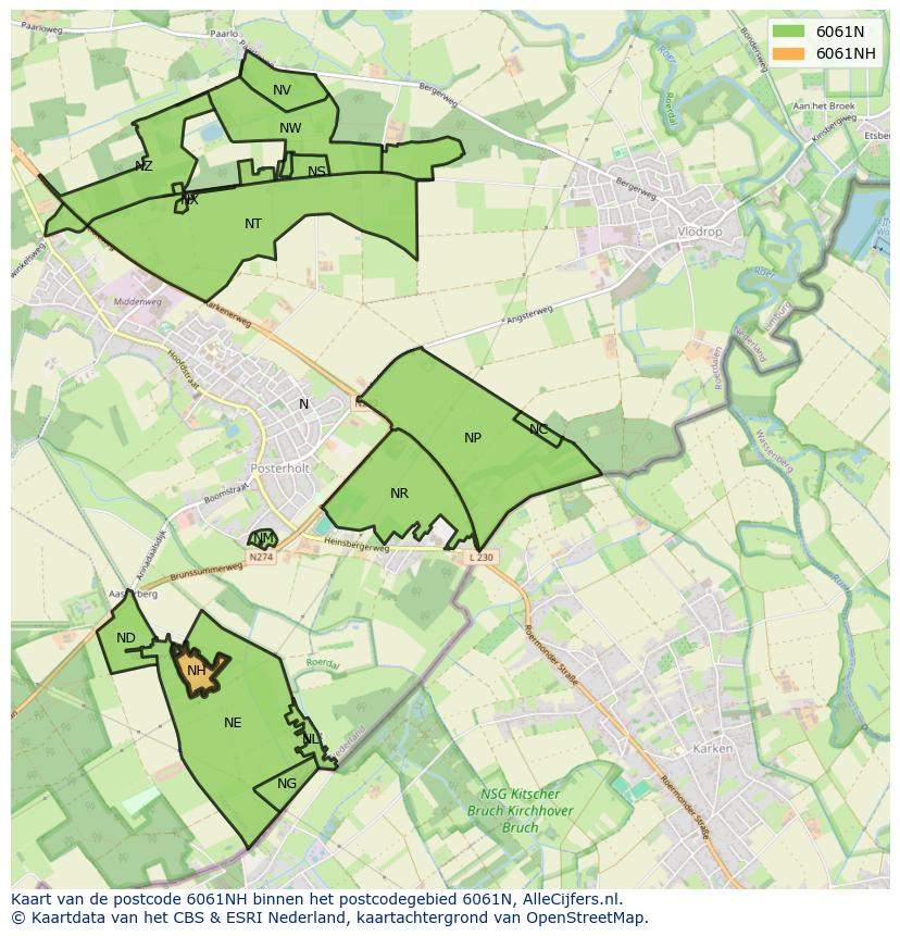 Afbeelding van het postcodegebied 6061 NH op de kaart.