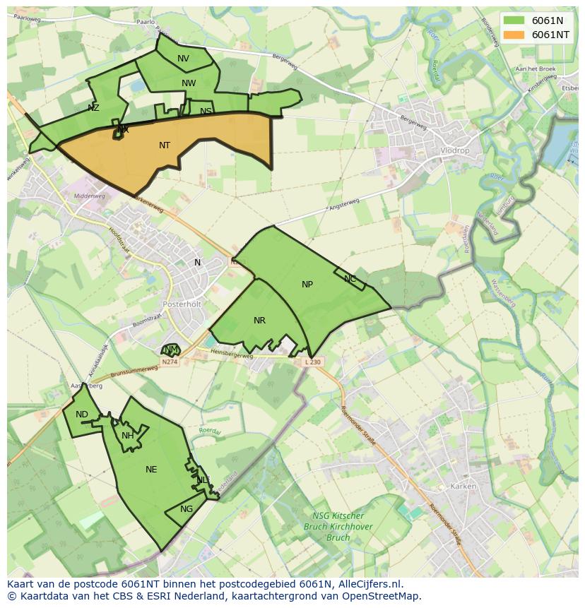 Afbeelding van het postcodegebied 6061 NT op de kaart.