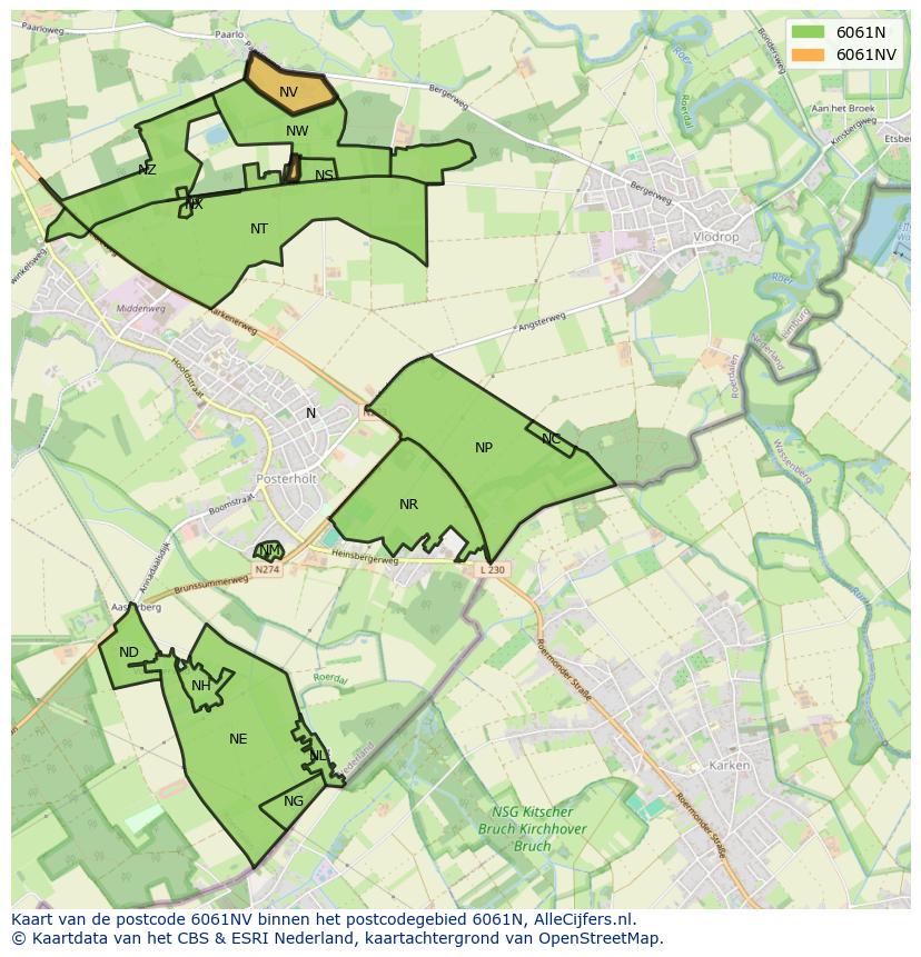 Afbeelding van het postcodegebied 6061 NV op de kaart.