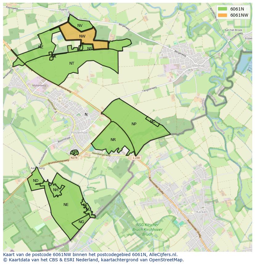 Afbeelding van het postcodegebied 6061 NW op de kaart.