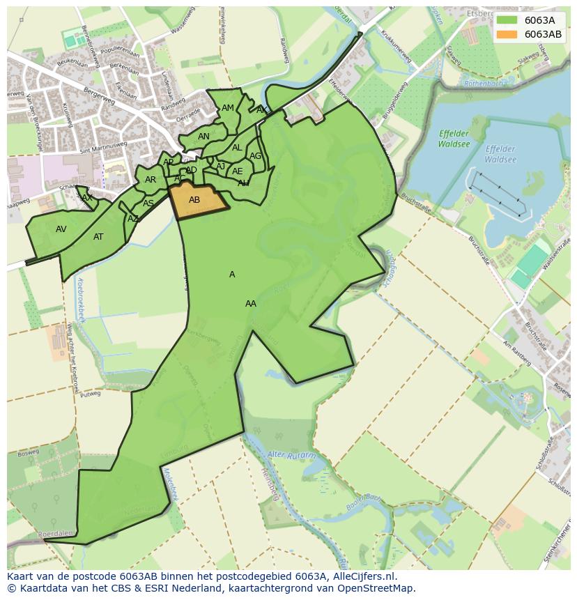Afbeelding van het postcodegebied 6063 AB op de kaart.