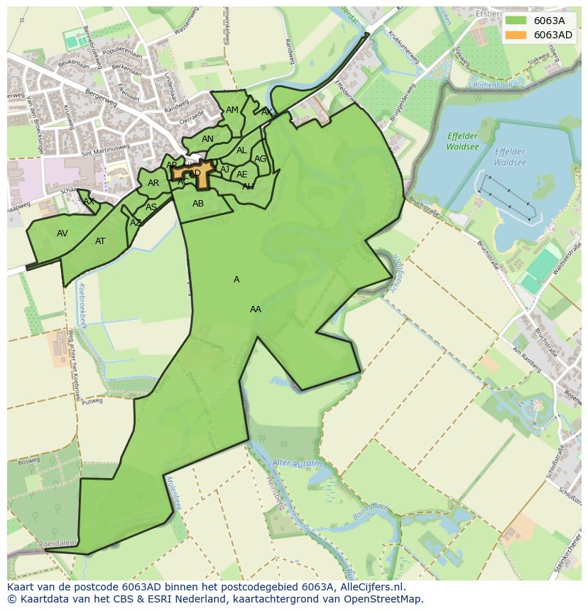 Afbeelding van het postcodegebied 6063 AD op de kaart.