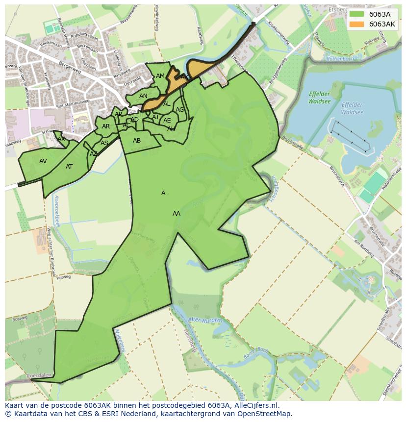 Afbeelding van het postcodegebied 6063 AK op de kaart.