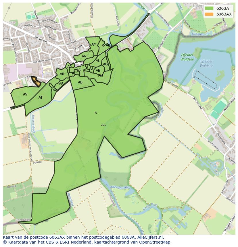 Afbeelding van het postcodegebied 6063 AX op de kaart.