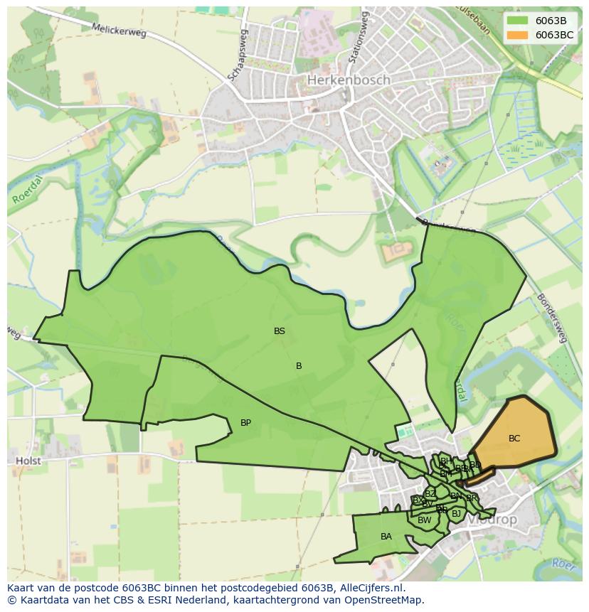 Afbeelding van het postcodegebied 6063 BC op de kaart.