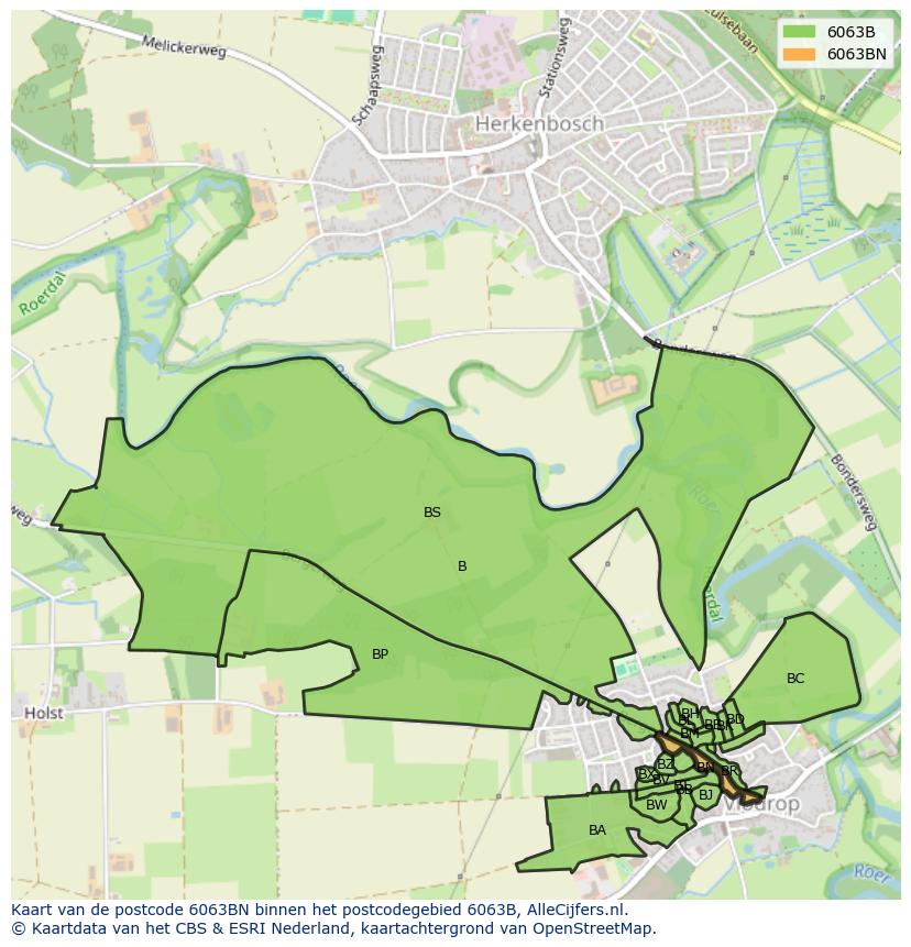 Afbeelding van het postcodegebied 6063 BN op de kaart.