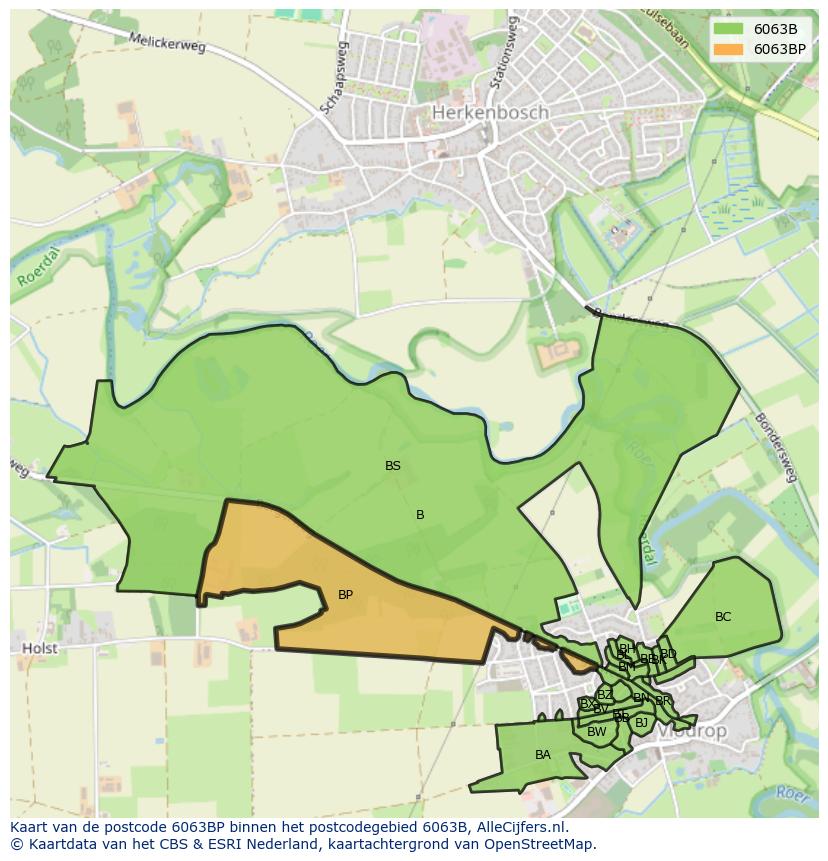 Afbeelding van het postcodegebied 6063 BP op de kaart.