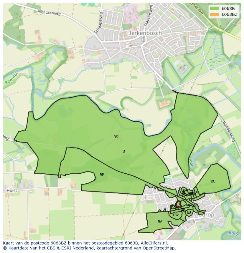 Afbeelding van het postcodegebied 6063 BZ op de kaart.