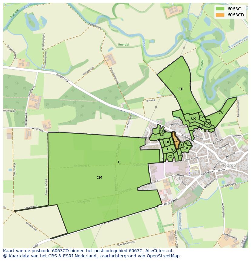 Afbeelding van het postcodegebied 6063 CD op de kaart.