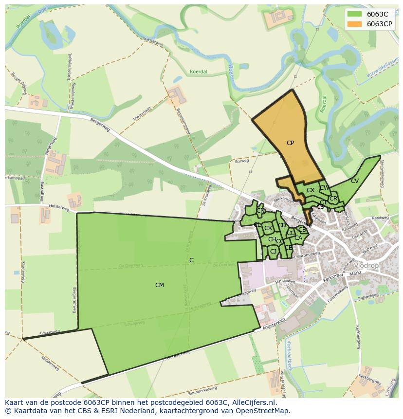 Afbeelding van het postcodegebied 6063 CP op de kaart.