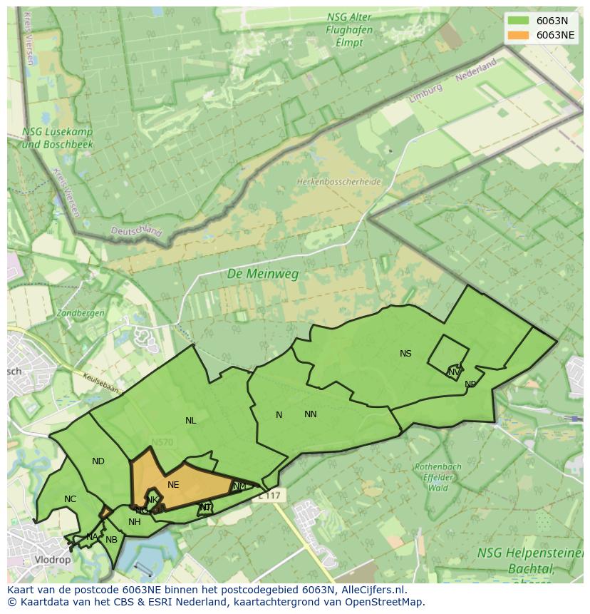 Afbeelding van het postcodegebied 6063 NE op de kaart.