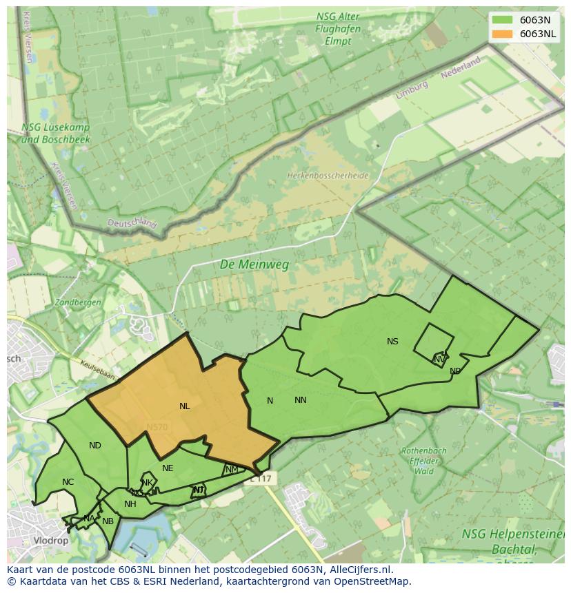 Afbeelding van het postcodegebied 6063 NL op de kaart.