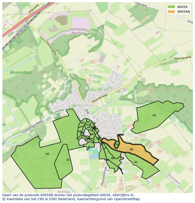 Afbeelding van het postcodegebied 6065 AB op de kaart.