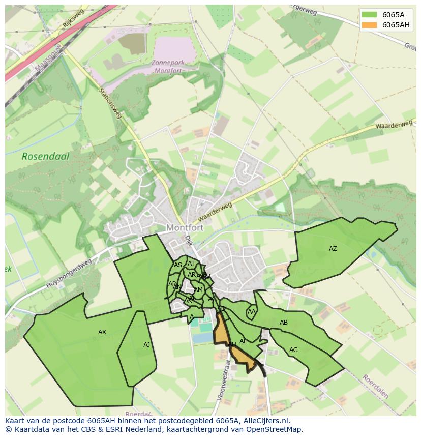 Afbeelding van het postcodegebied 6065 AH op de kaart.