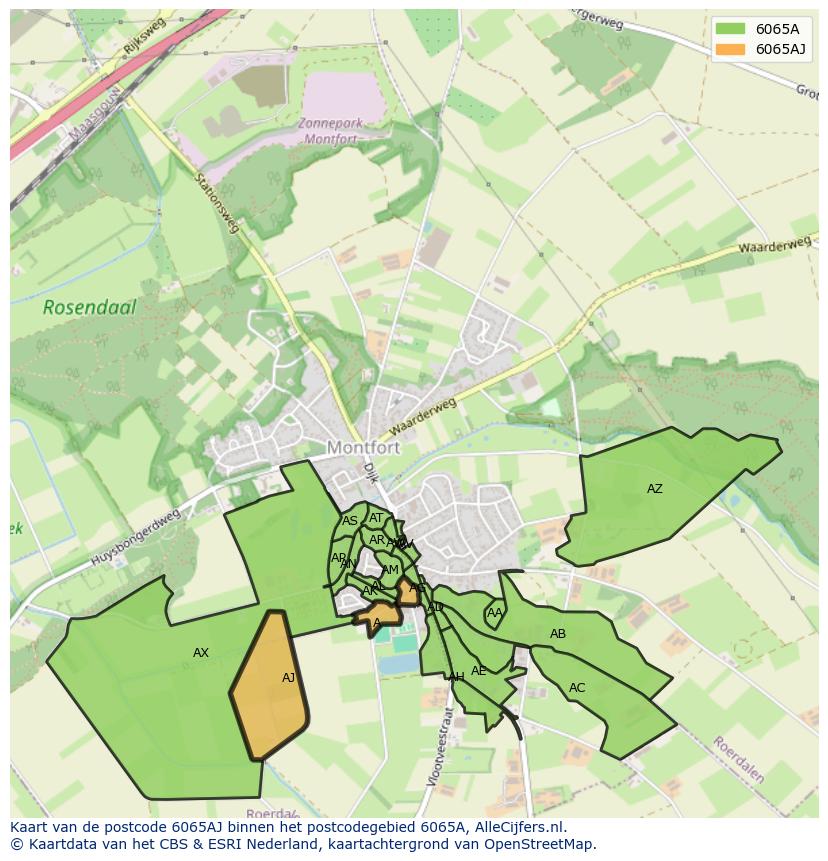 Afbeelding van het postcodegebied 6065 AJ op de kaart.