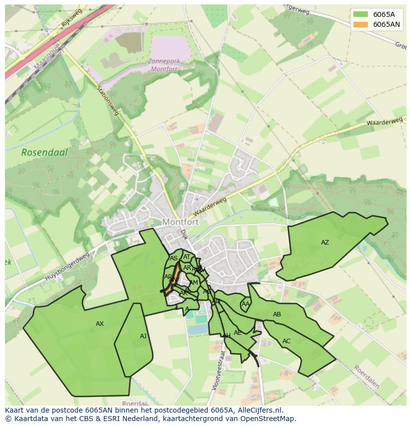 Afbeelding van het postcodegebied 6065 AN op de kaart.