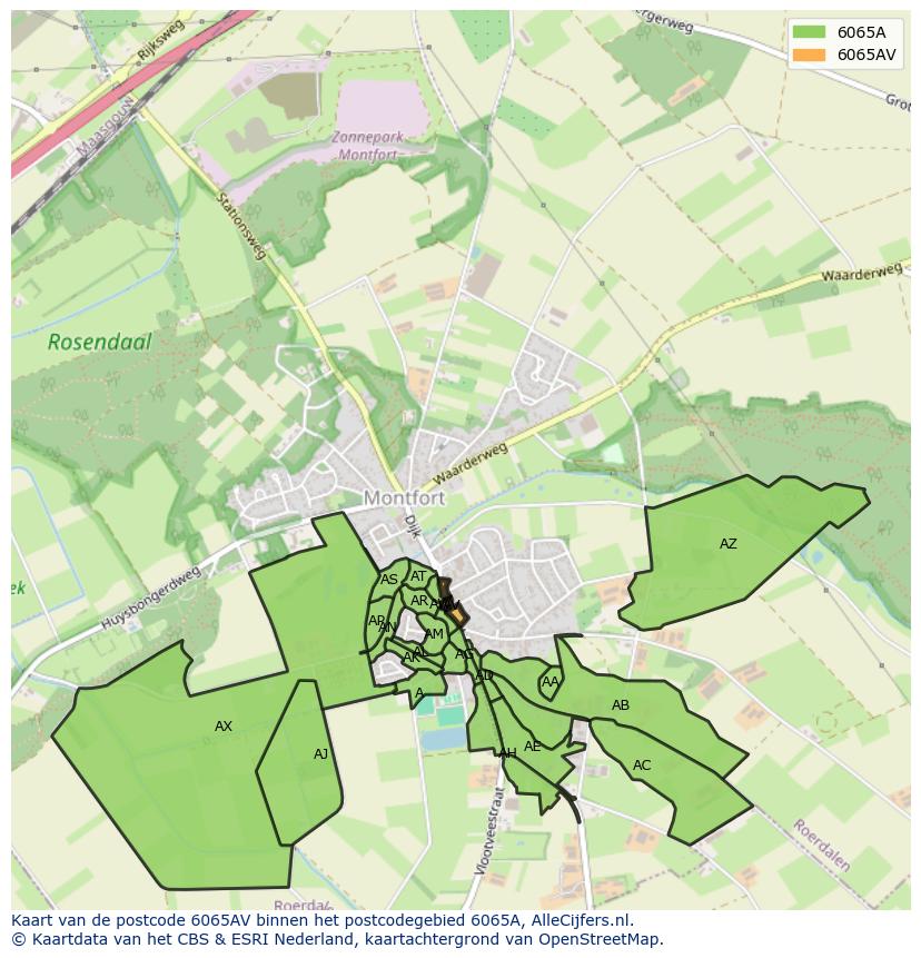 Afbeelding van het postcodegebied 6065 AV op de kaart.