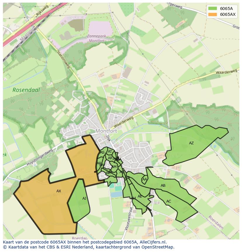 Afbeelding van het postcodegebied 6065 AX op de kaart.