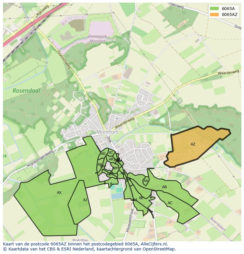 Afbeelding van het postcodegebied 6065 AZ op de kaart.