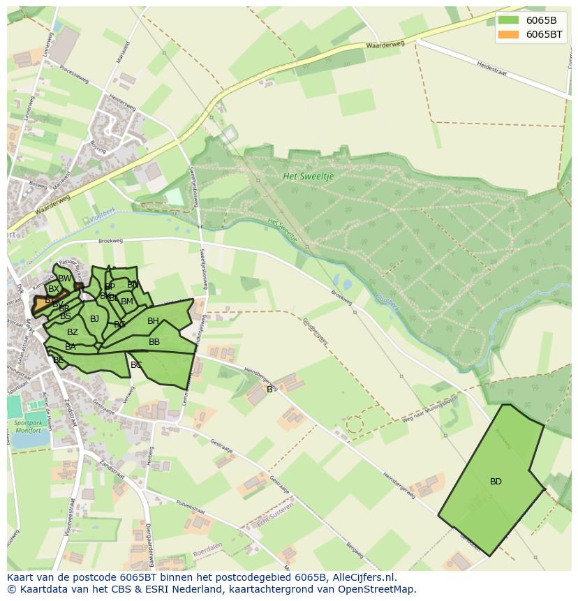 Afbeelding van het postcodegebied 6065 BT op de kaart.