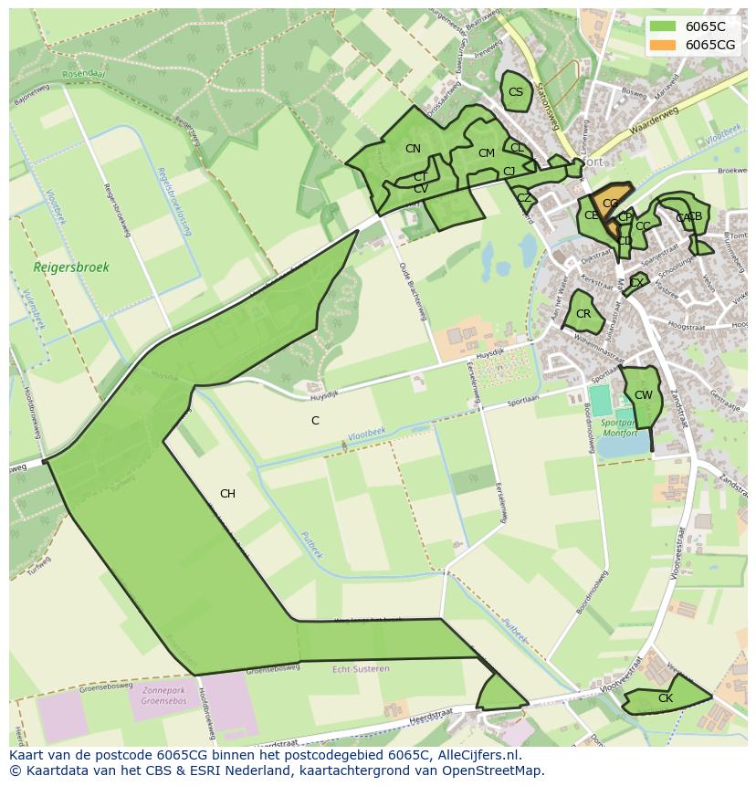 Afbeelding van het postcodegebied 6065 CG op de kaart.