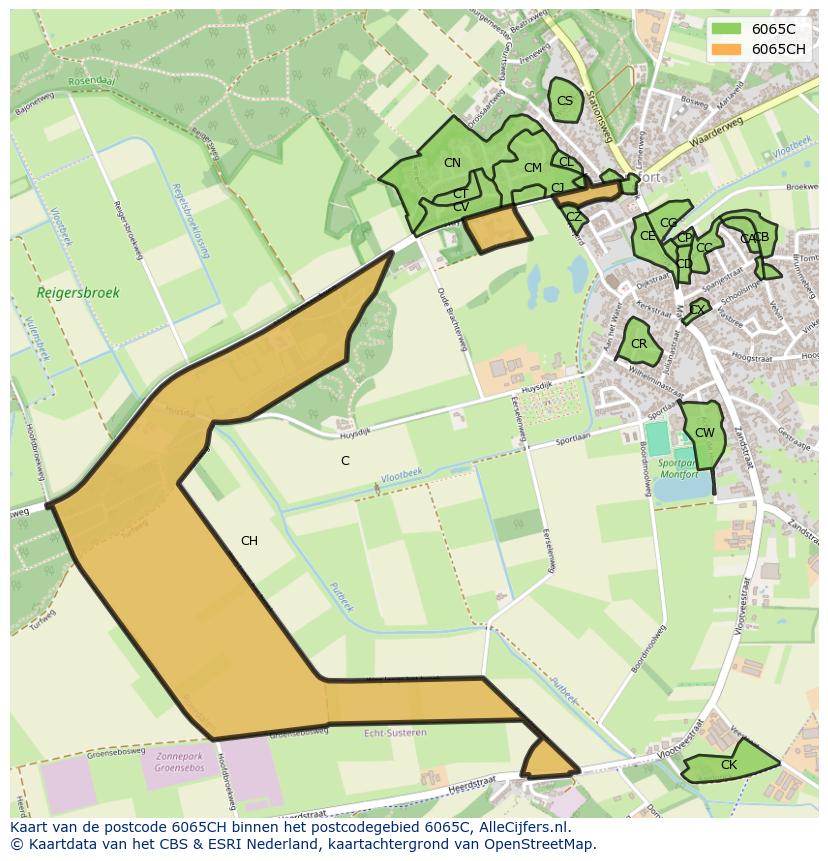 Afbeelding van het postcodegebied 6065 CH op de kaart.