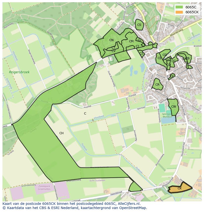 Afbeelding van het postcodegebied 6065 CK op de kaart.