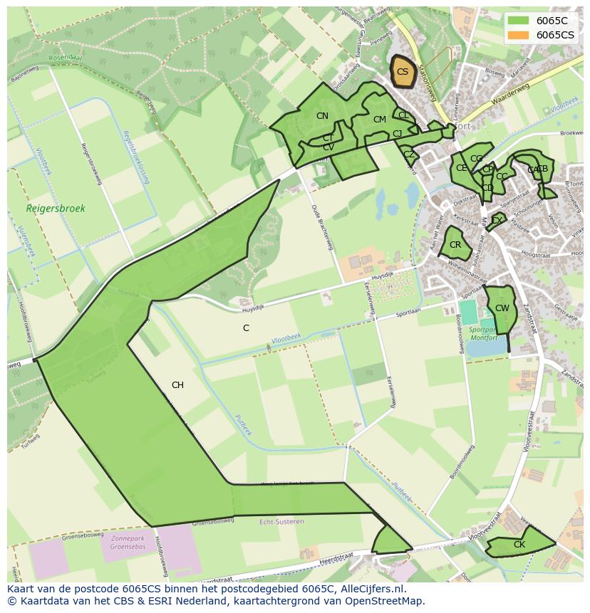 Afbeelding van het postcodegebied 6065 CS op de kaart.