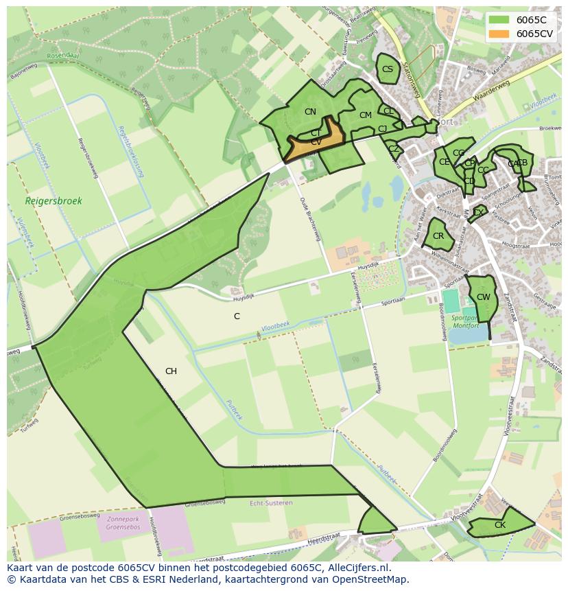 Afbeelding van het postcodegebied 6065 CV op de kaart.