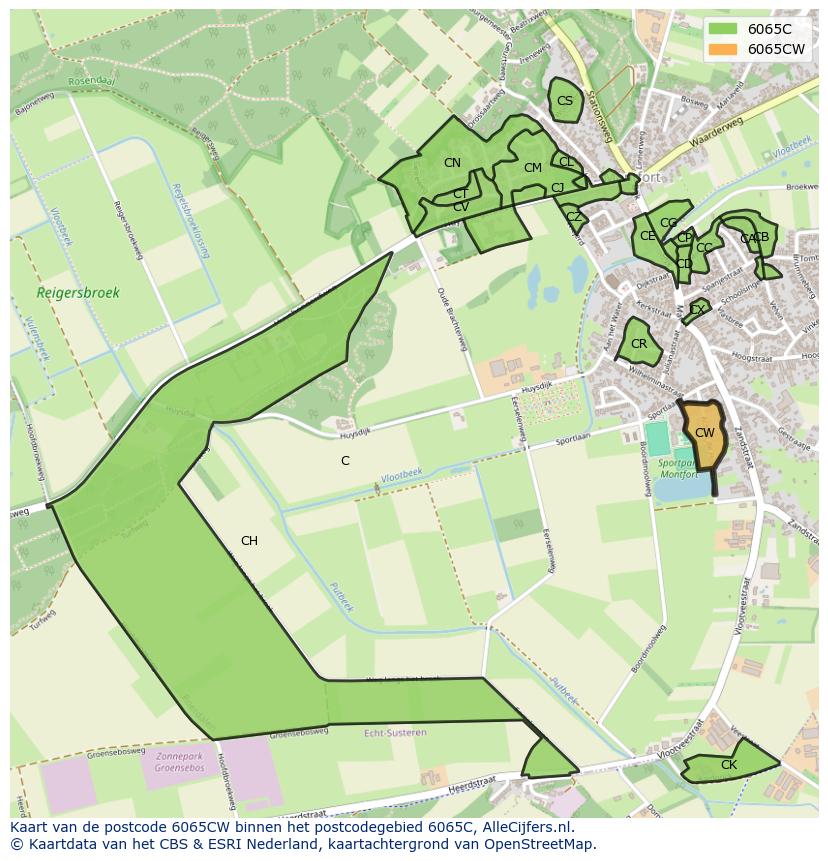 Afbeelding van het postcodegebied 6065 CW op de kaart.