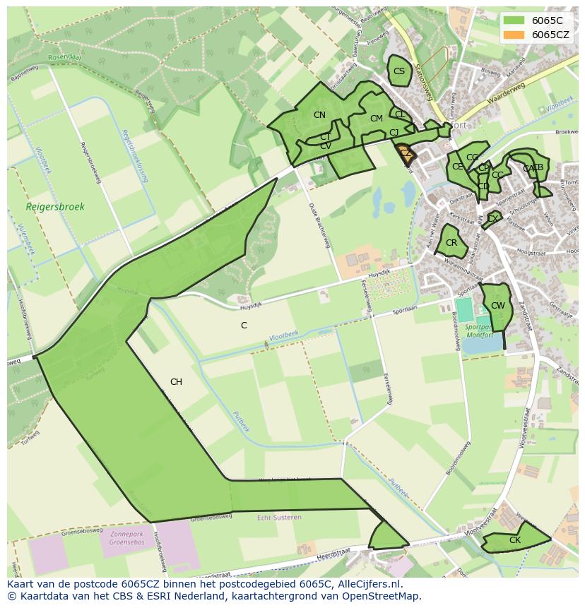 Afbeelding van het postcodegebied 6065 CZ op de kaart.