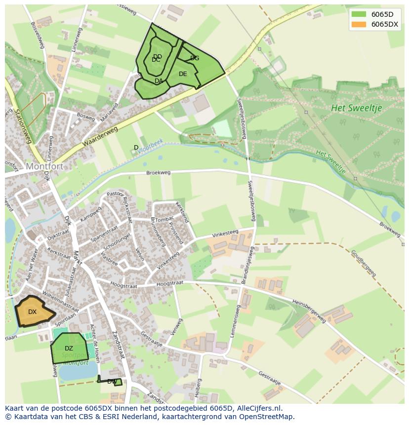 Afbeelding van het postcodegebied 6065 DX op de kaart.