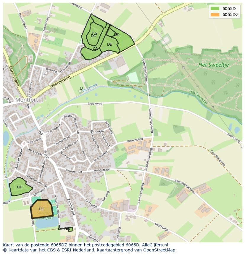 Afbeelding van het postcodegebied 6065 DZ op de kaart.