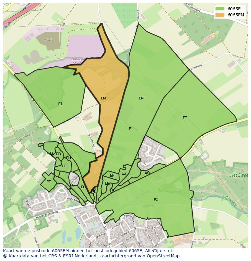 Afbeelding van het postcodegebied 6065 EM op de kaart.