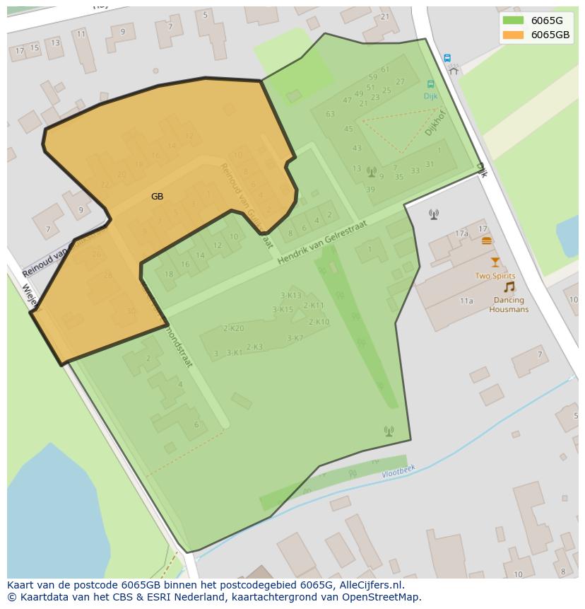 Afbeelding van het postcodegebied 6065 GB op de kaart.