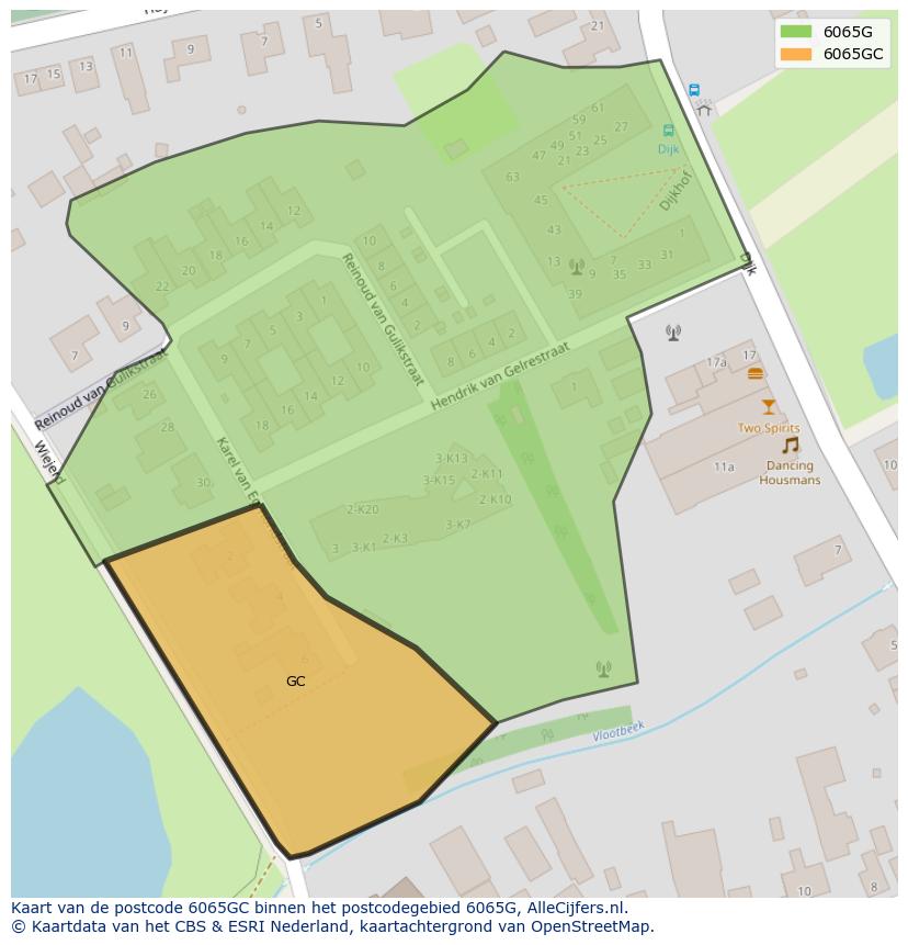 Afbeelding van het postcodegebied 6065 GC op de kaart.