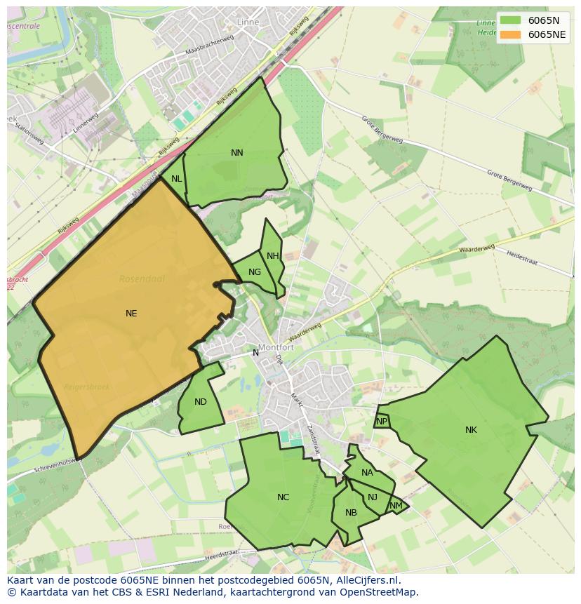 Afbeelding van het postcodegebied 6065 NE op de kaart.