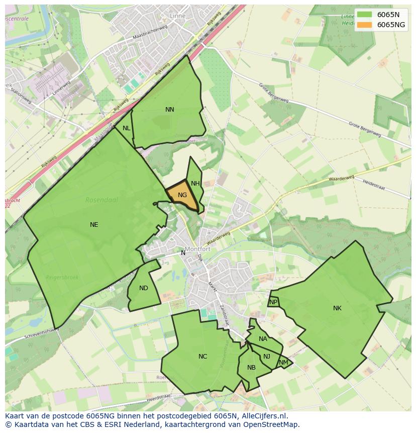Afbeelding van het postcodegebied 6065 NG op de kaart.